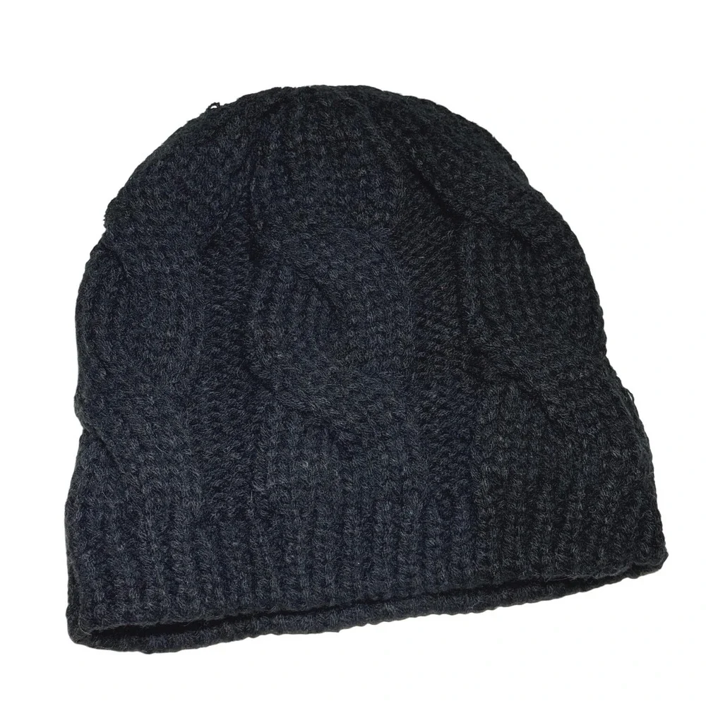 Black Knit Beanie and Fair Isle Gloves‎ Set Winter Warm Cozy